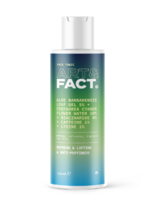 Aloe Barbadensis Leaf Gel 5% + Centaurea Cyanus + Flower Water 10% + Niacinamide 4% + Caffein 1% + Lysine 1% 
